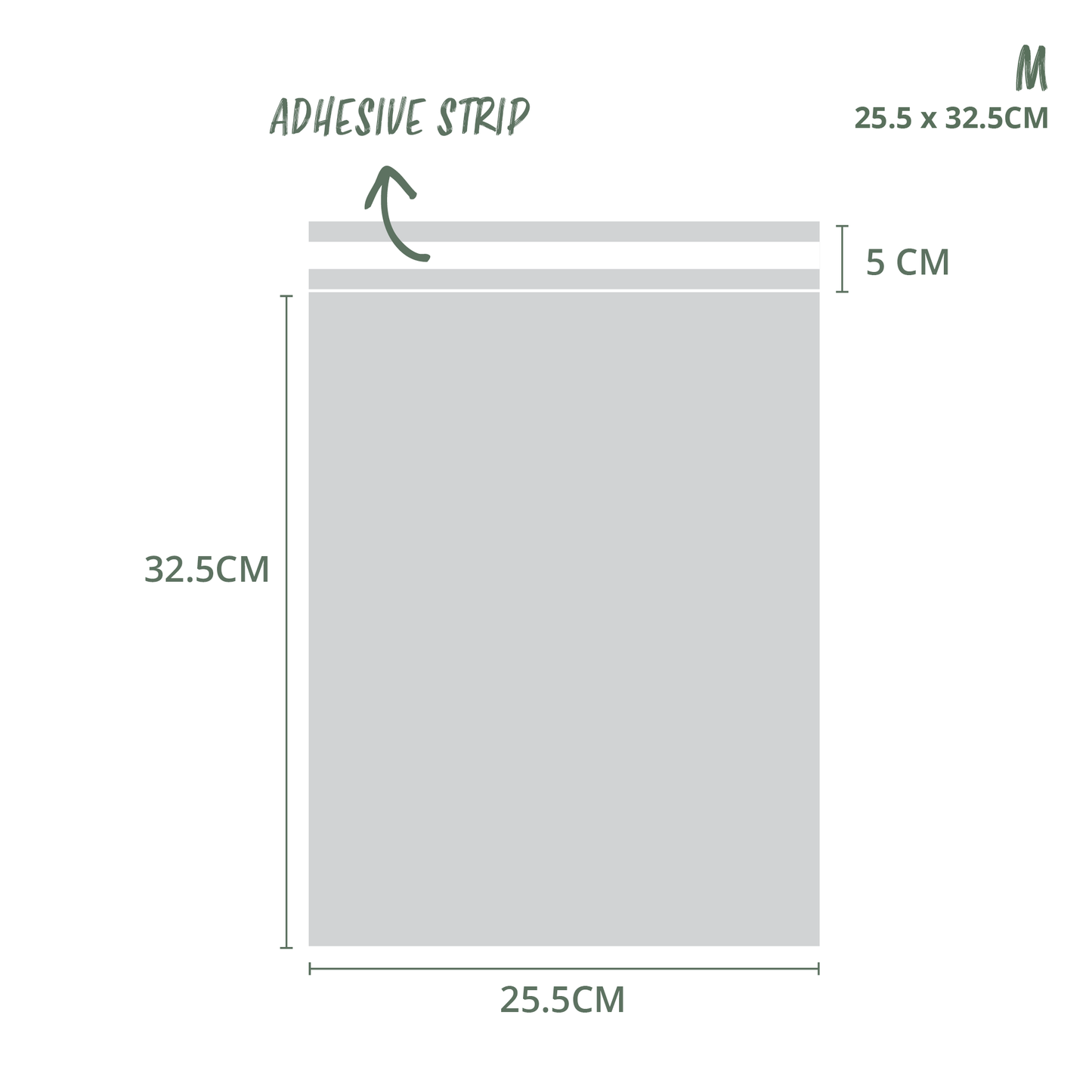 25.x32cm Medium Compostable Mailing Satchel Dimensions
