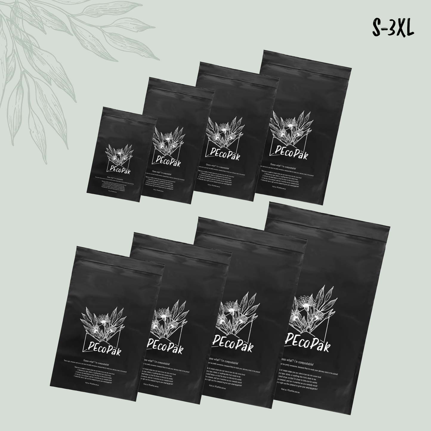 Sample Pack Full Range of Compostable Mailing Satchels (S-3XL)