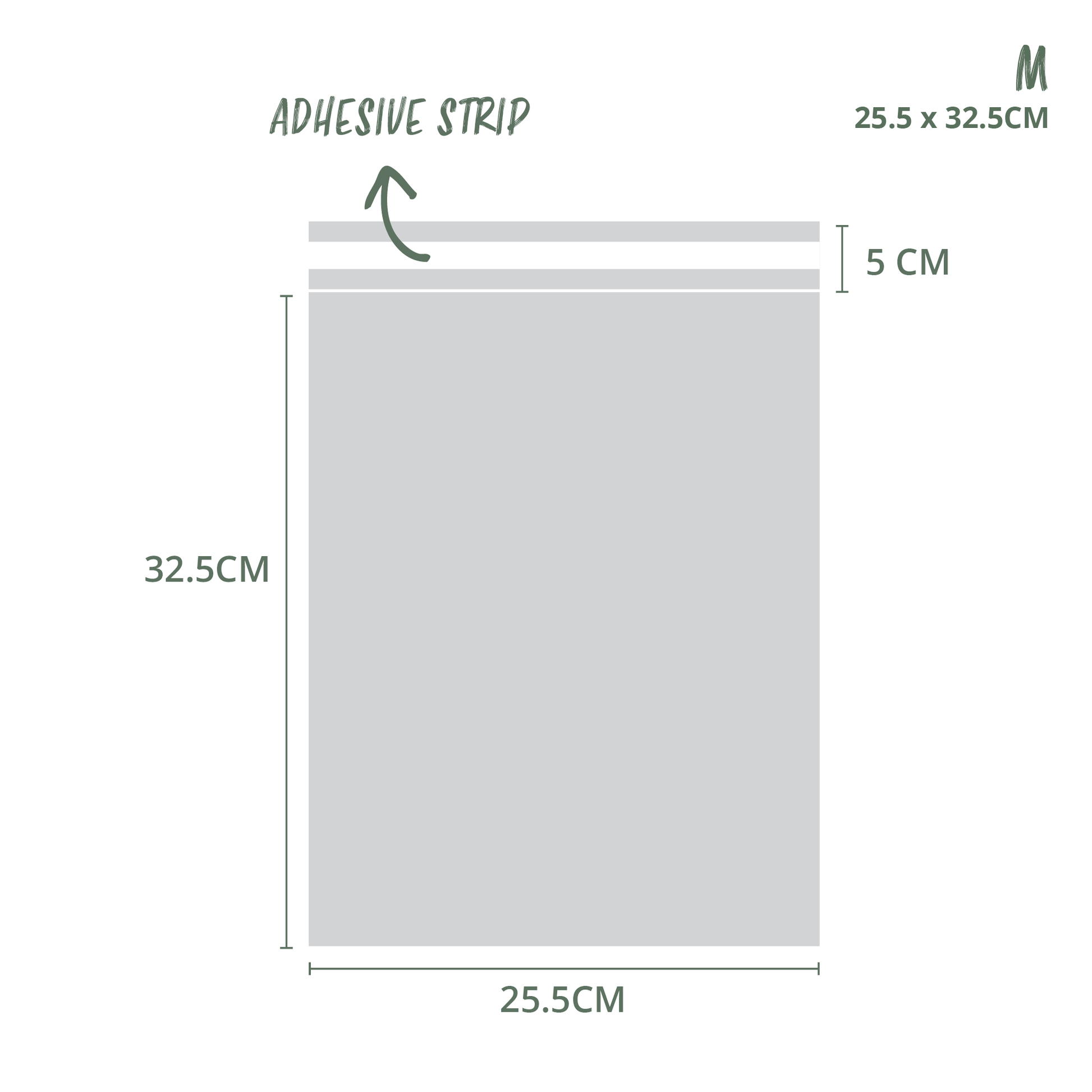 25.x32cm Medium Compostable Mailing Satchel Dimensions