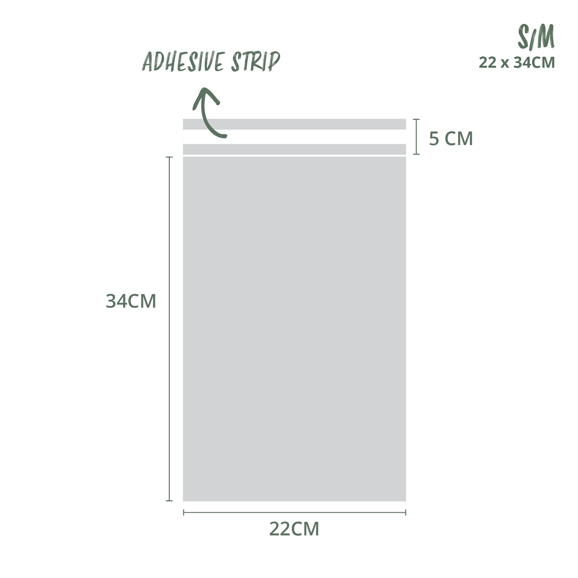 22x34cm Small Medium Compostable Mailing Satchel Dimensions