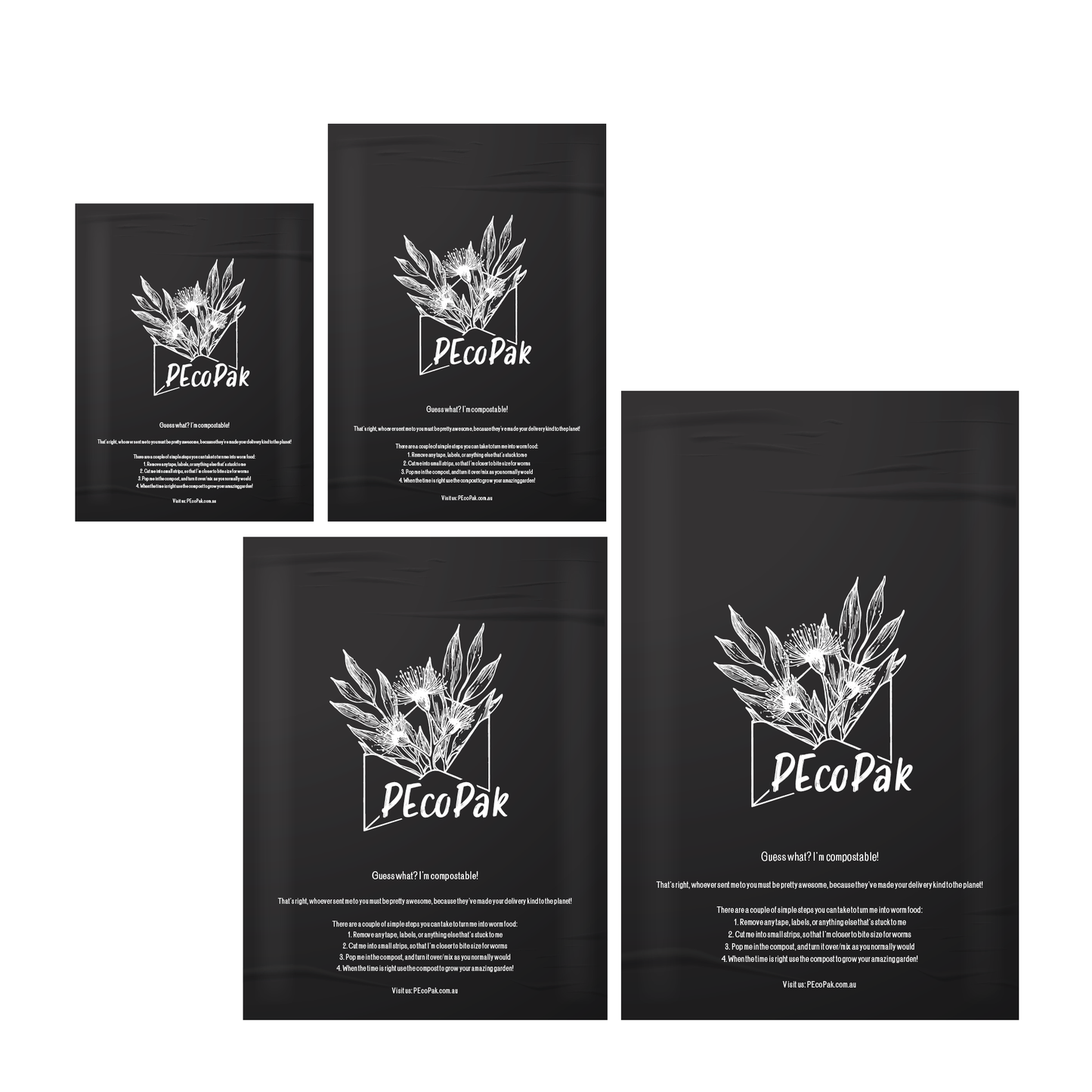 Sample Pack of L to 3XL Compostable Mailing Satchels